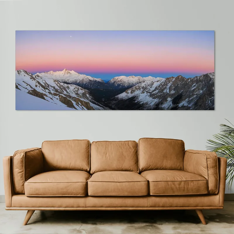 Peindre Des Montagnes Coucher De Soleil Pastel Sur La Chaîne De Montagnes Enneigées