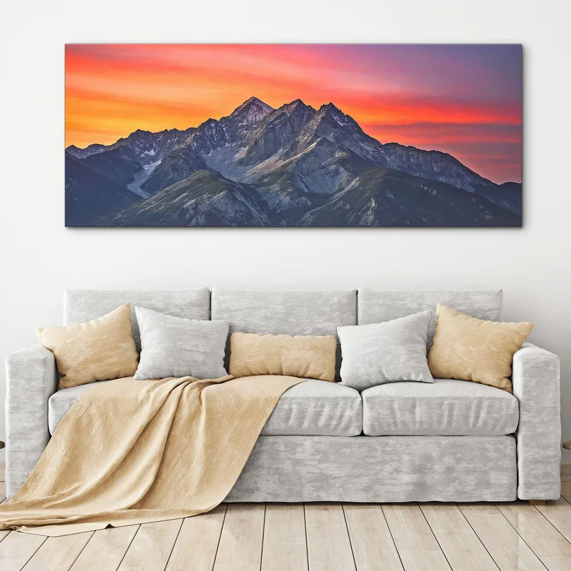 Peinture De Montagnes Coucher De Soleil Spectaculaire Sur Les Majestueux Sommets Des Montagnes