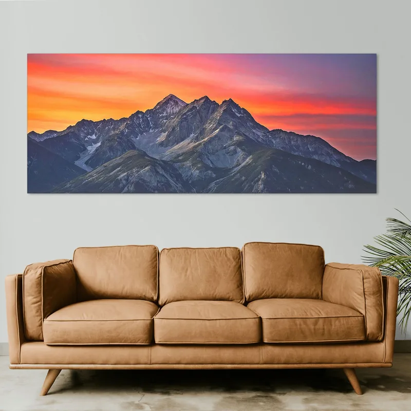 Peinture De Montagnes Coucher De Soleil Spectaculaire Sur Les Majestueux Sommets Des Montagnes