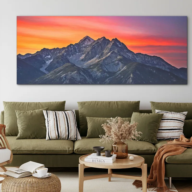 Peinture De Montagnes Coucher De Soleil Spectaculaire Sur Les Majestueux Sommets Des Montagnes