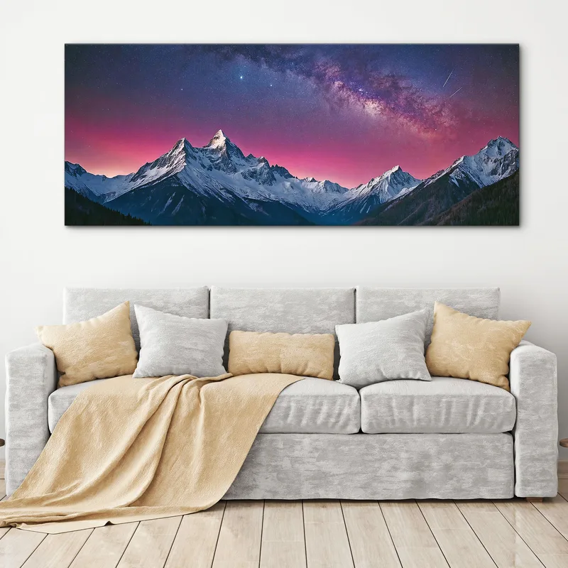 Quadro Montagne Cielo Notturno Stellato Sulle Cime Innevate