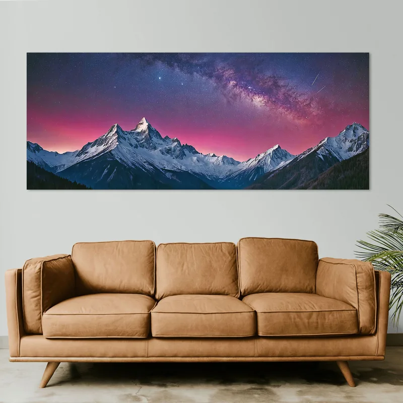 Quadro Montagne Cielo Notturno Stellato Sulle Cime Innevate