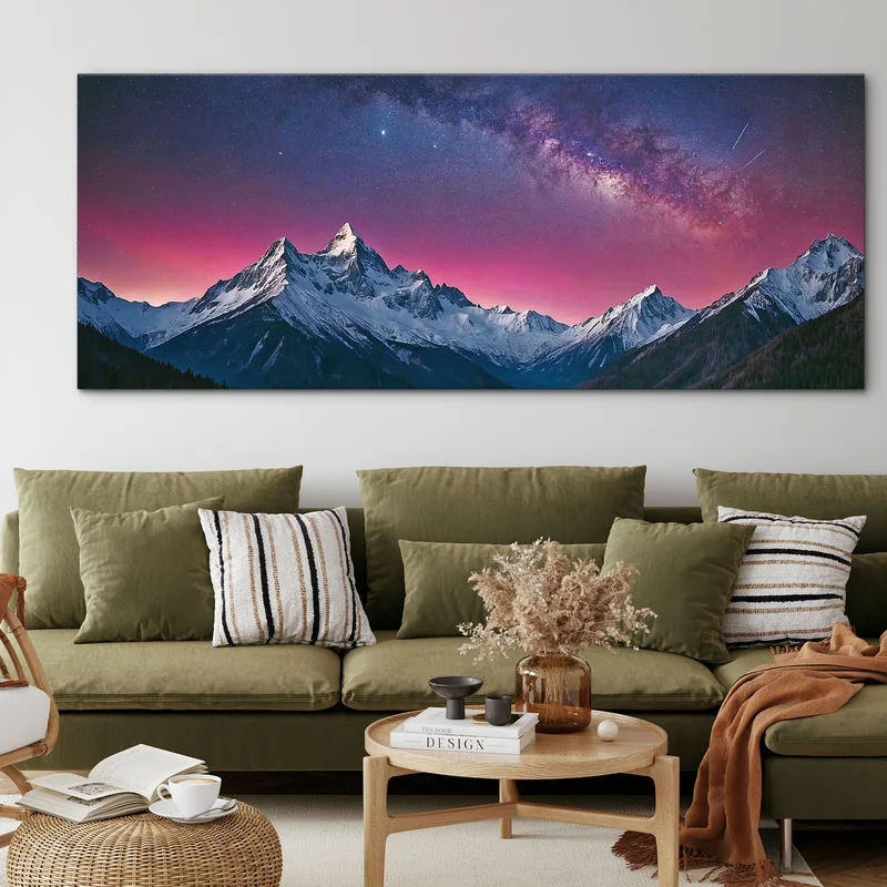Quadro Montagne Cielo Notturno Stellato Sulle Cime Innevate