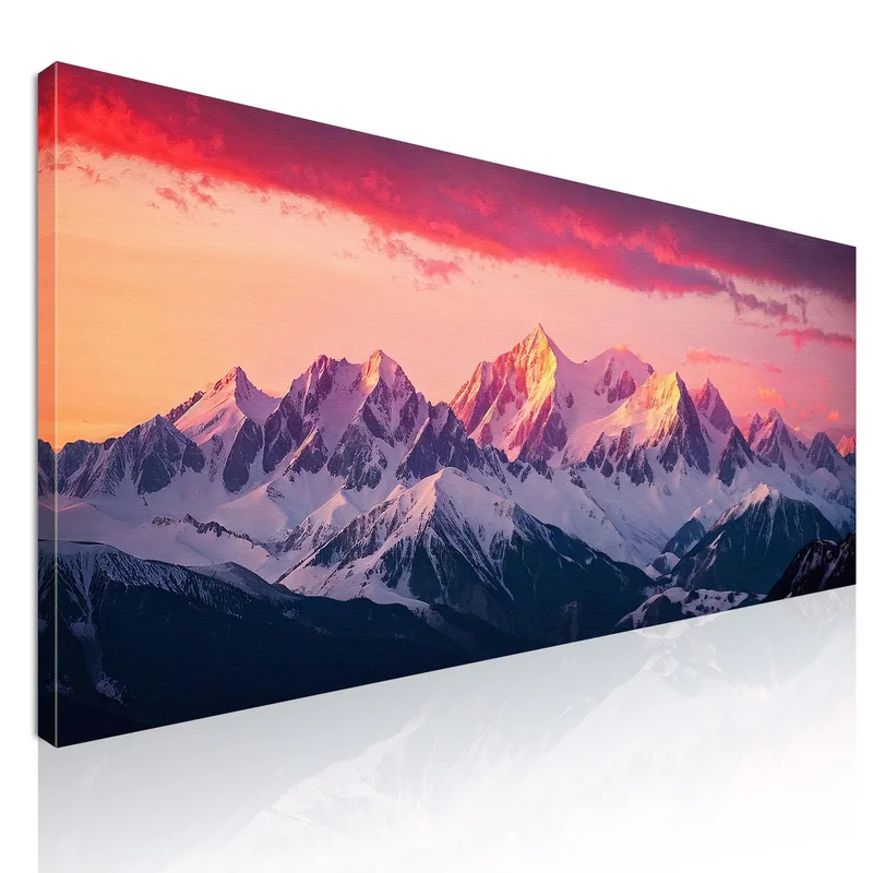 Peinture Des Montagnes Lever De Soleil Sur Les Majestueuses Montagnes Enneigées tableau impression sur toile