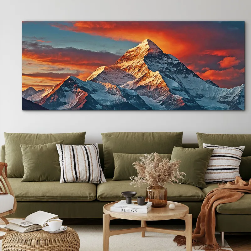 Montañas Cuadro Del Atardecer Que Ilumina Majestuosos Picos Nevados