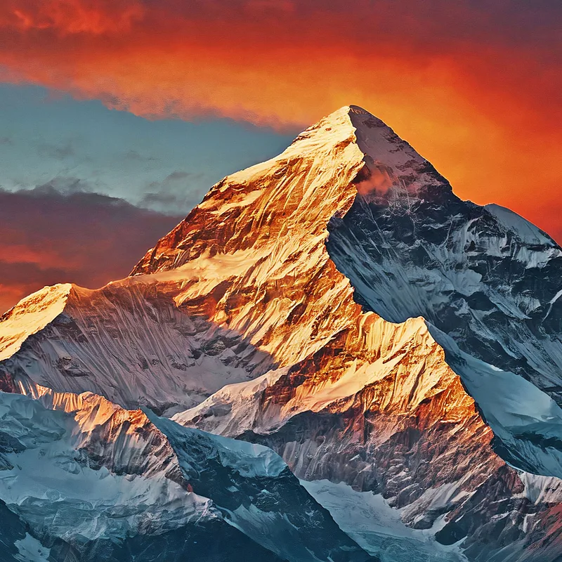 Montañas Cuadro Del Atardecer Que Ilumina Majestuosos Picos Nevados