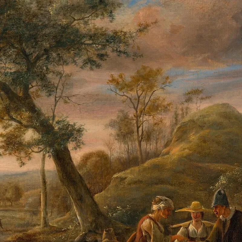 Une Diseuse De Bonne Aventure Et Des Paysans Devant Une Auberge Avec Un Paysage Fluvial En Arrière-Plan Jan Steen tableau