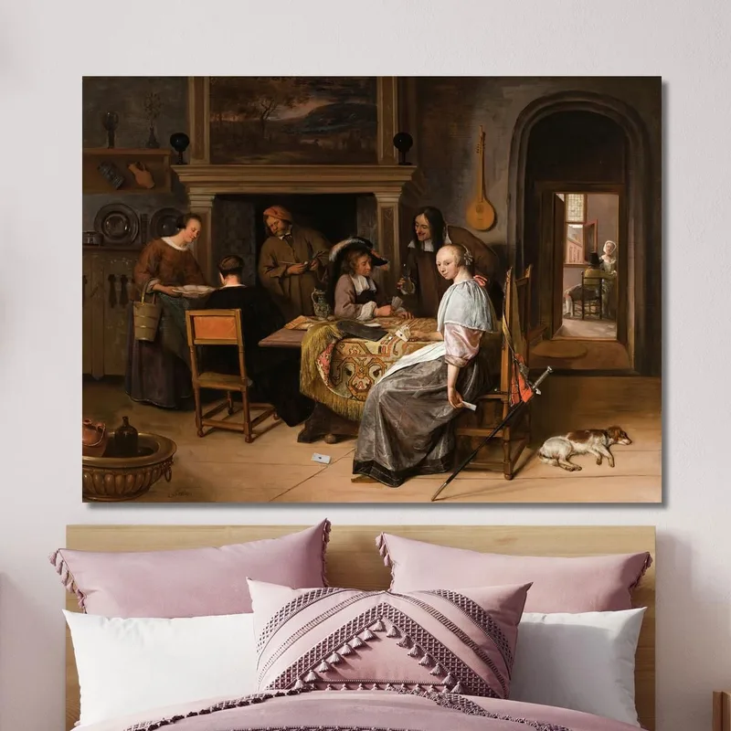 An Elegant Company In An Interior With Figures Playing Cards At A Table Jan Steen