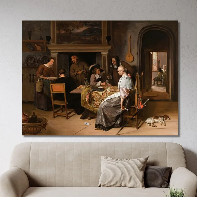 An Elegant Company In An Interior With Figures Playing Cards At A Table Jan Steen