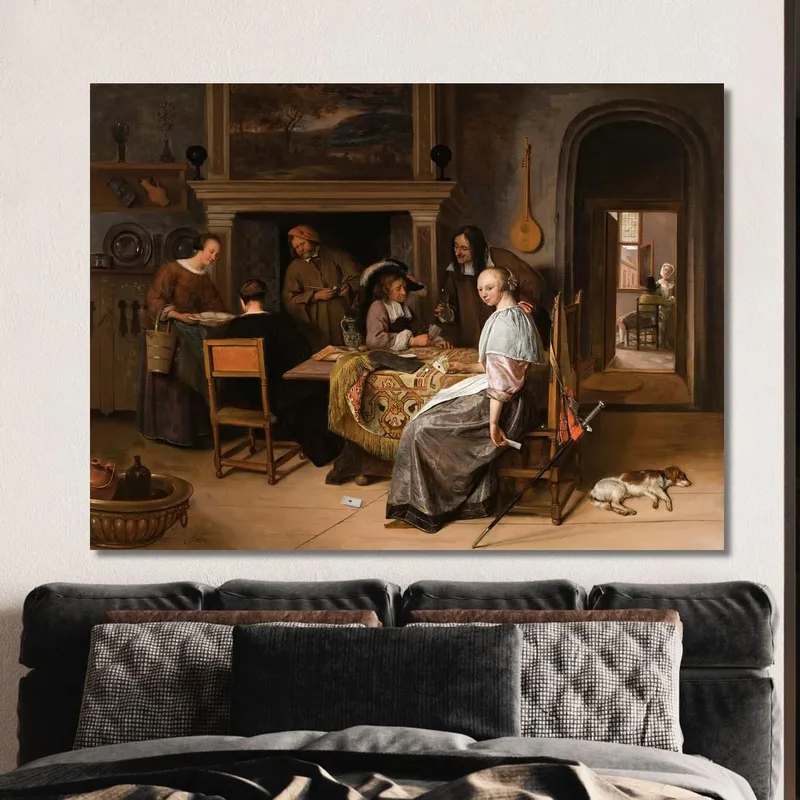 An Elegant Company In An Interior With Figures Playing Cards At A Table Jan Steen