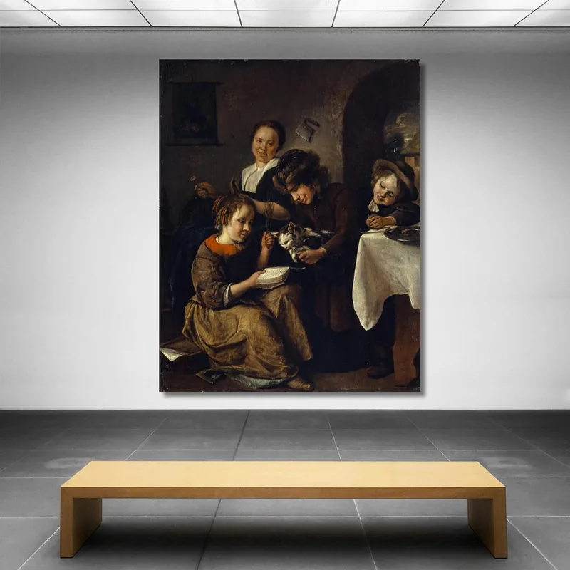 Children Teaching A Cat To Read Jan Steen