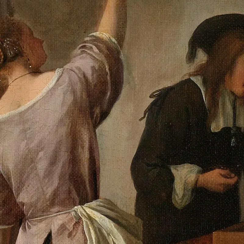 Interieur Mit Einer Frau Die Einen Papagei Füttert Bekannt Als 'Der Papageienkäfig' Jan Steen