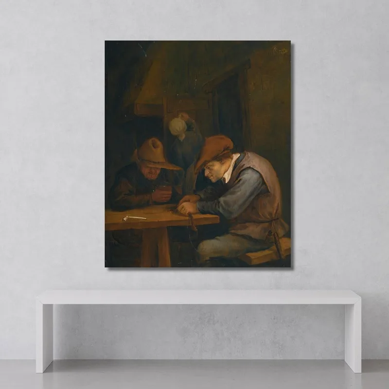 Peasants Drinking And Cutting Tobacco In An Inn Jan Steen