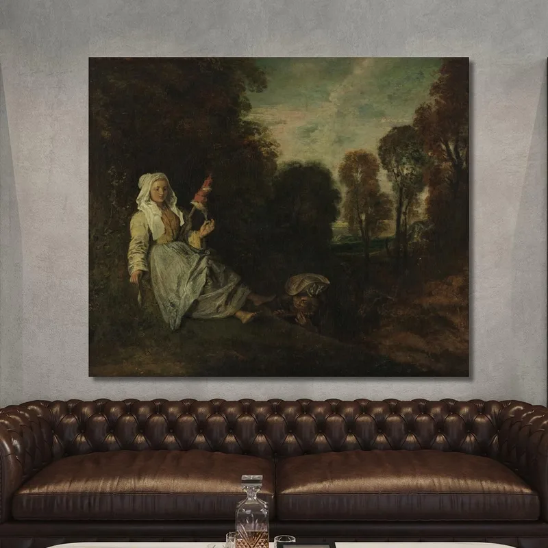 Paesaggio Serale Con Filatrice Jean-Antoine Watteau