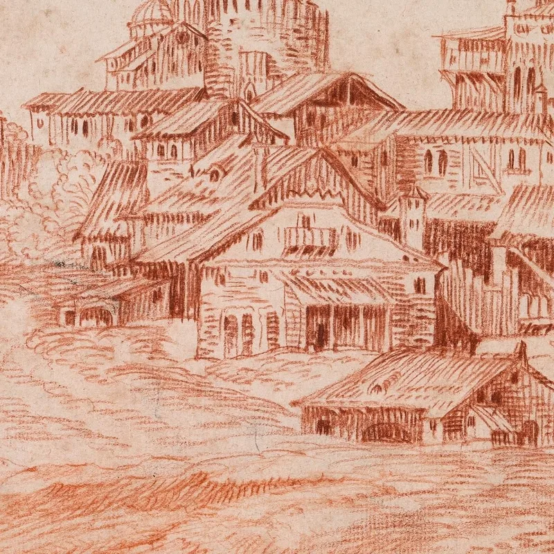 Pueblo Fortificado Con Torreón Y Una Iglesia Jean-Antoine Watteau