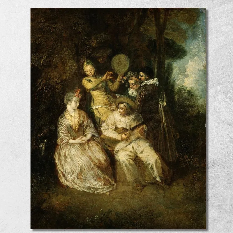 La Serenata Italiana Jean-Antoine Watteau quadro stampa su tela
