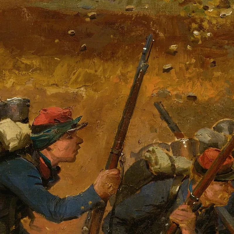 In Einer Schlucht. Linieninfanteristen Jean-Baptiste Édouard Detaille