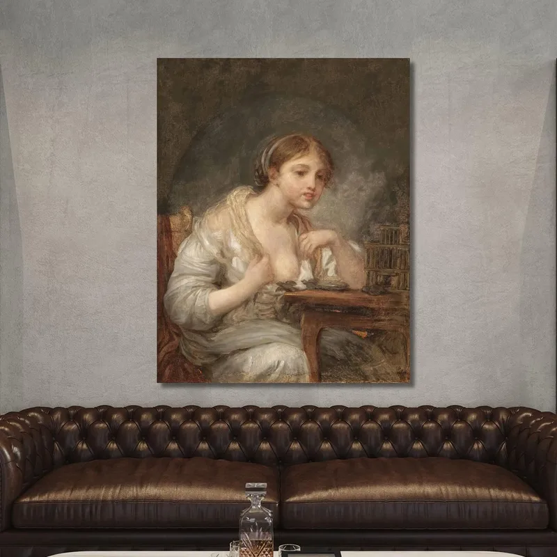 Mujer Joven Con Una Jaula De Pájaros Jean-Baptiste Greuze