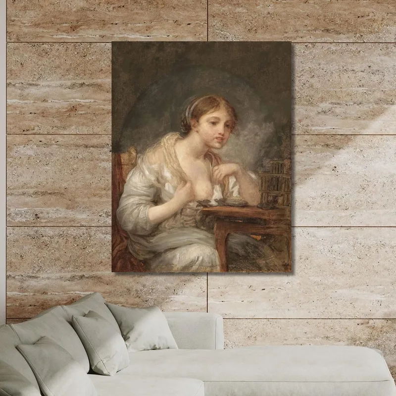 Mujer Joven Con Una Jaula De Pájaros Jean-Baptiste Greuze