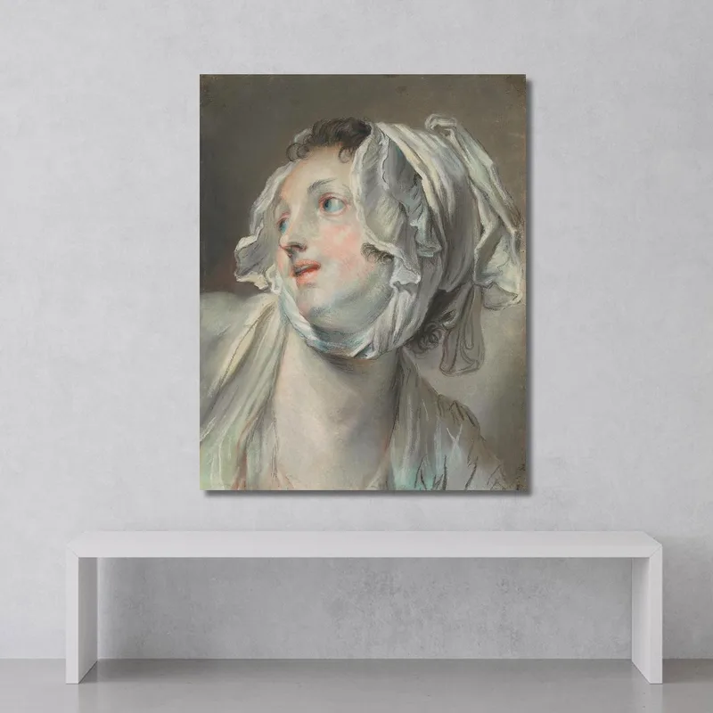 The Head Of A Young Woman Wearing A Bonnet And Facing Left Jean-Baptiste Greuze