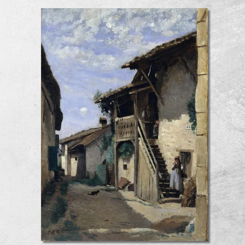 Una Strada Del Villaggio - Dardagny Jean-Baptiste-Camille Corot quadro stampa su tela