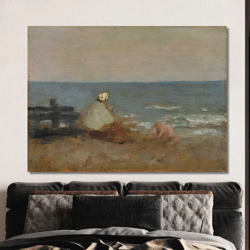Femme Et Enfant Au Bord De La Mer Étretat Jean-Baptiste-Camille Corot