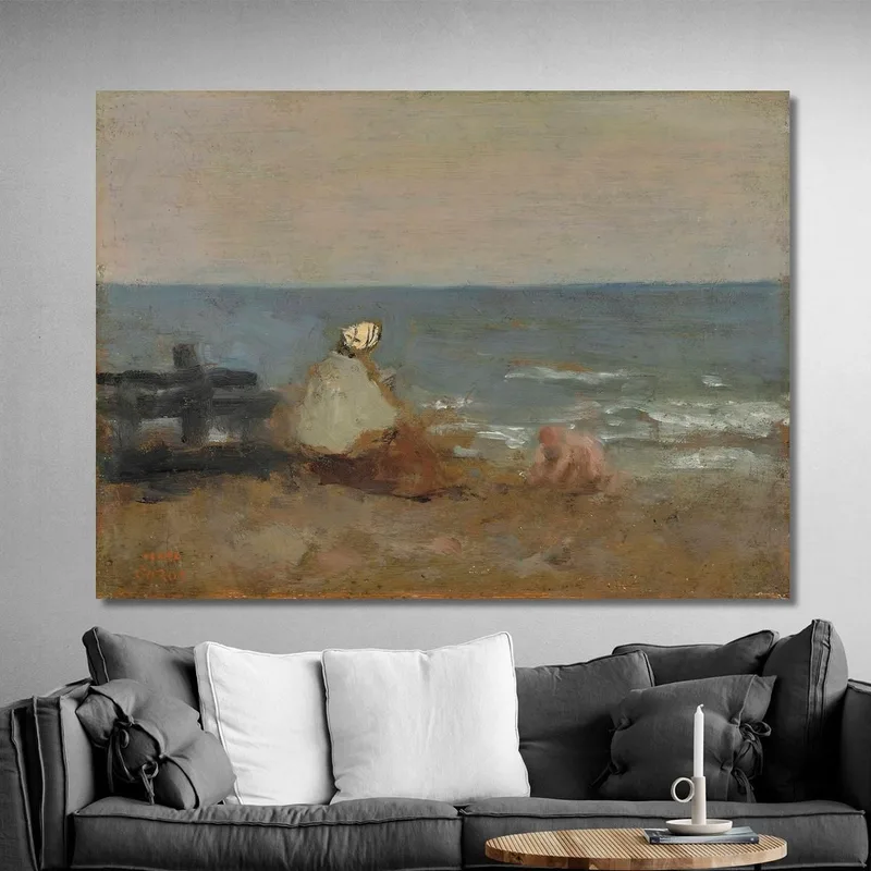 Femme Et Enfant Au Bord De La Mer Étretat Jean-Baptiste-Camille Corot