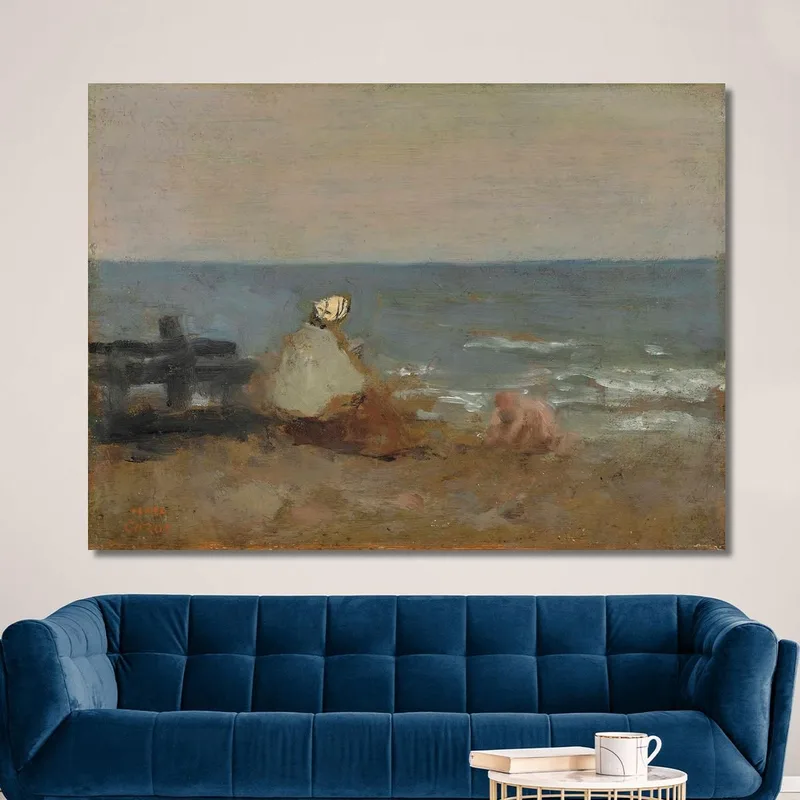 Femme Et Enfant Au Bord De La Mer Étretat Jean-Baptiste-Camille Corot