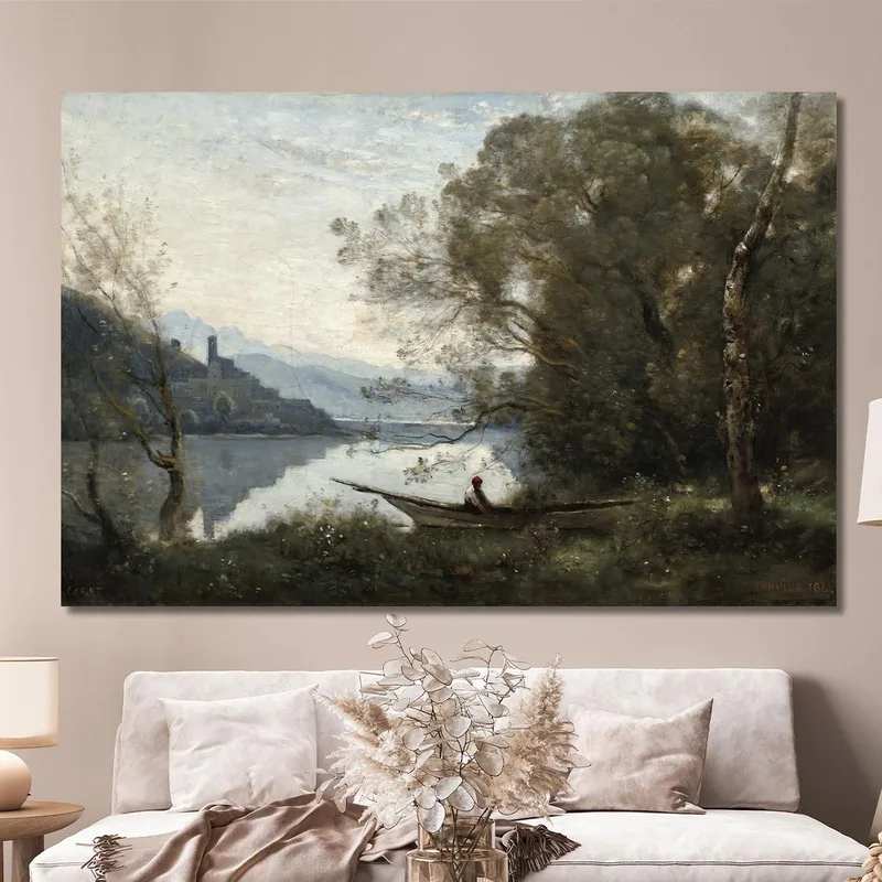 El Barquero Amarrado Recuerdo De Un Lago Italiano Jean-Baptiste-Camille Corot