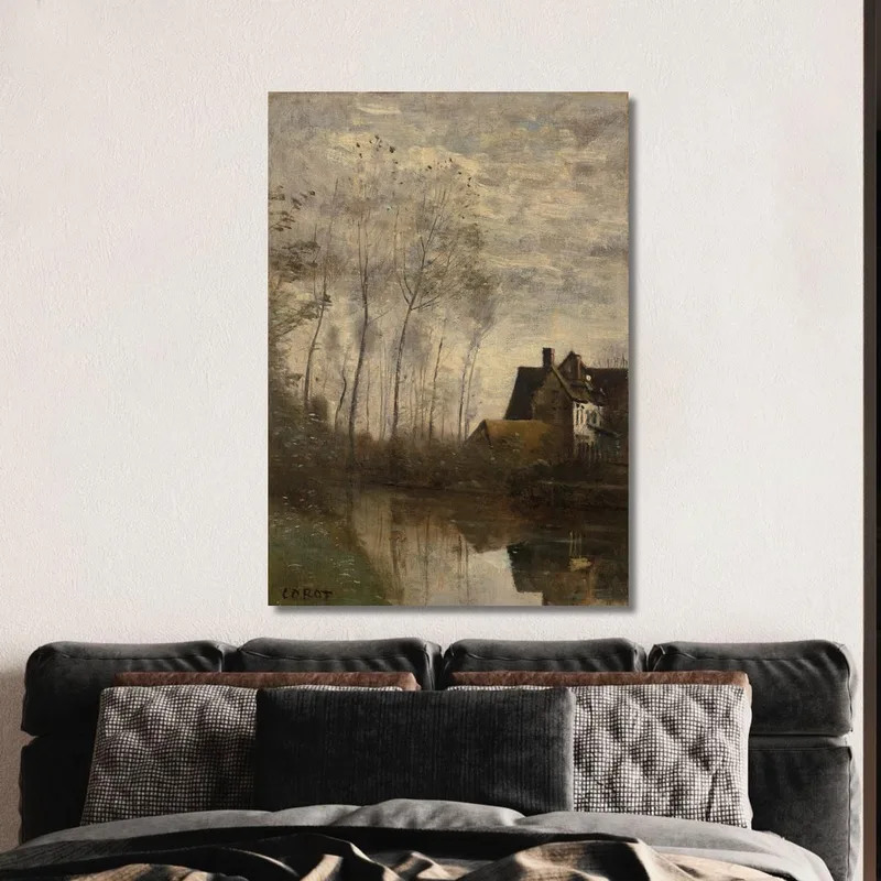 Un Angolo Di Fiume Con Casa E Pioppi Jean-Baptiste-Camille Corot