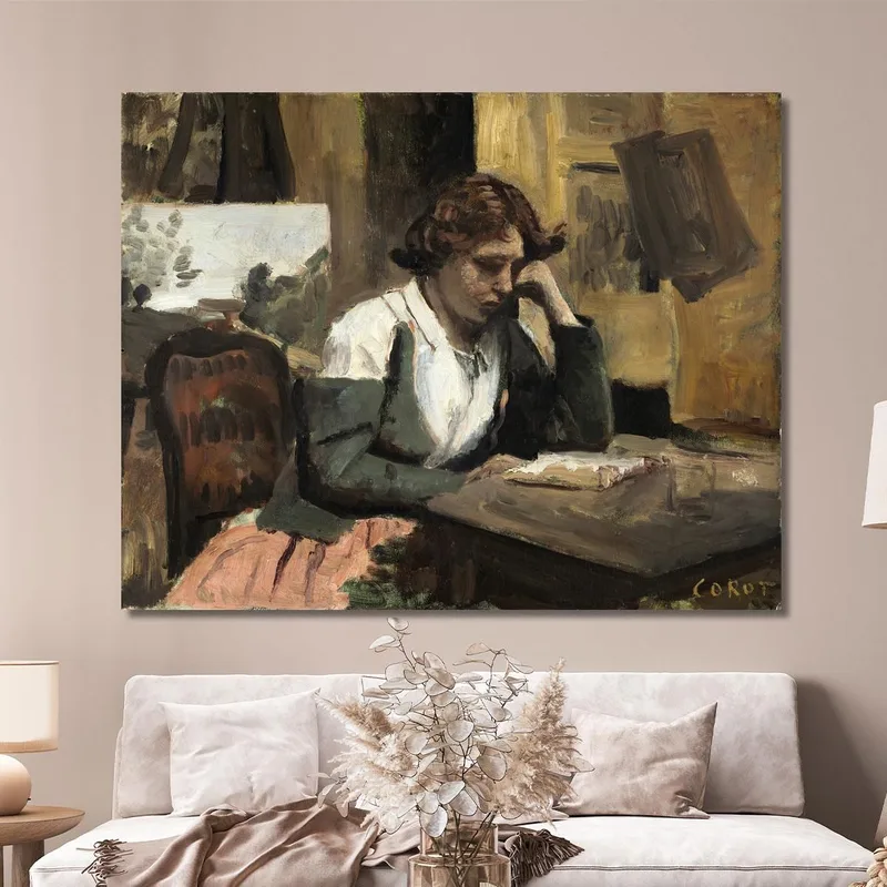 Woman Reading In The Studio Jean-Baptiste-Camille Corot