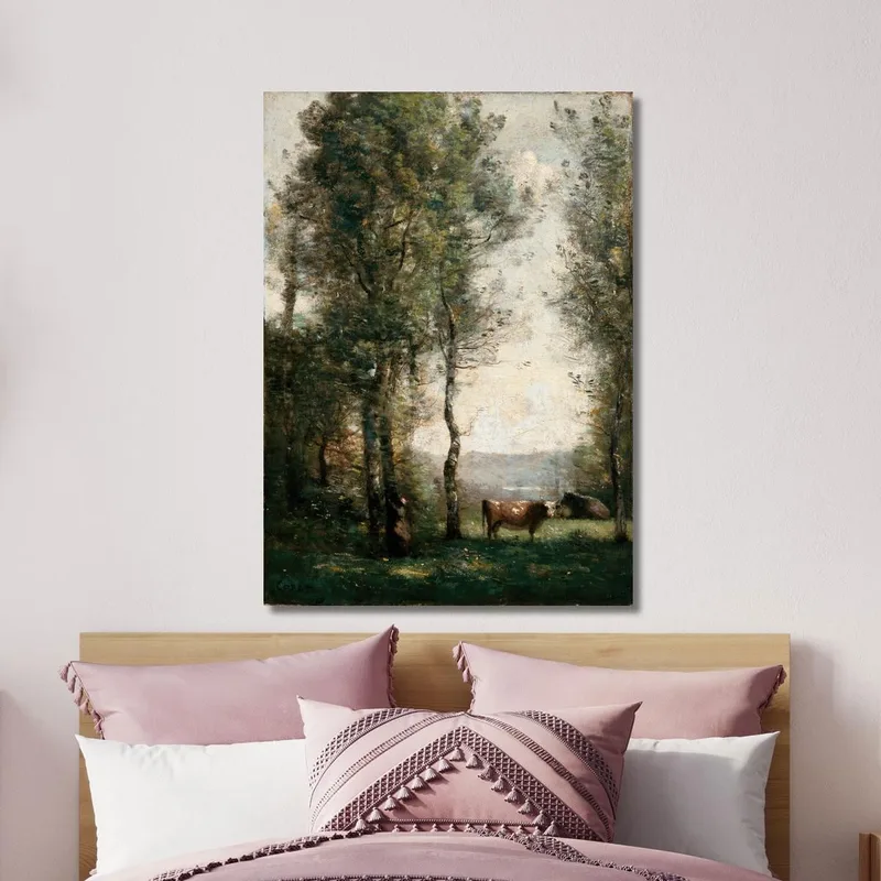 Paisaje Boscoso Con Vacas En Un Claro Jean-Baptiste-Camille Corot