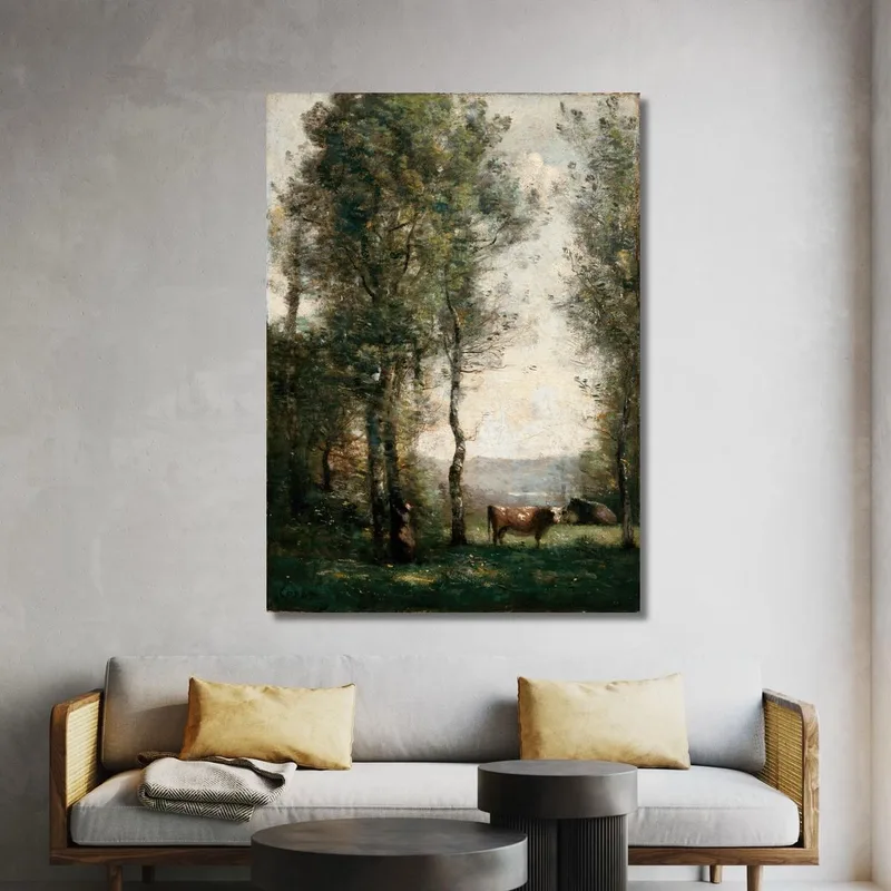 Paisaje Boscoso Con Vacas En Un Claro Jean-Baptiste-Camille Corot