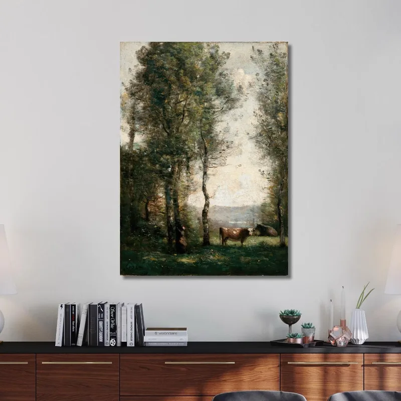 Paisaje Boscoso Con Vacas En Un Claro Jean-Baptiste-Camille Corot