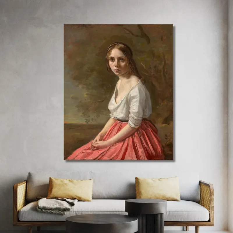 Mujer Joven Con Falda Rosa Jean-Baptiste-Camille Corot