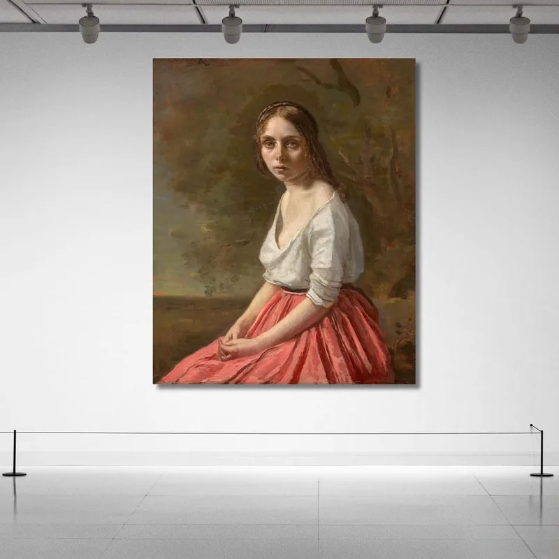 Mujer Joven Con Falda Rosa Jean-Baptiste-Camille Corot