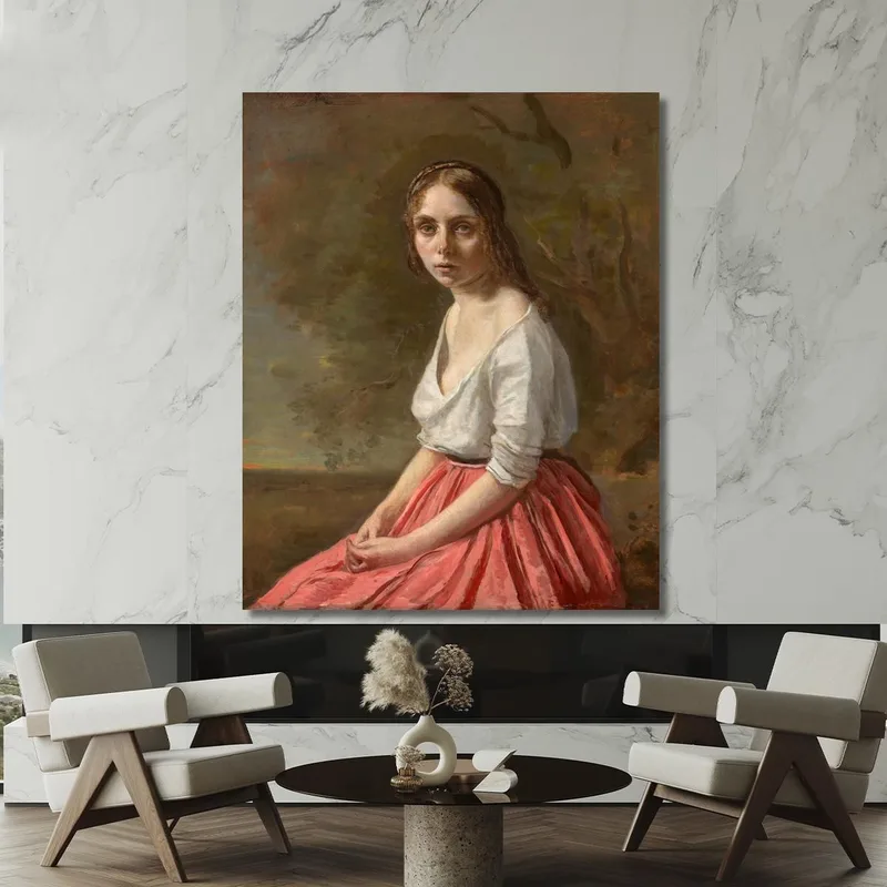 Mujer Joven Con Falda Rosa Jean-Baptiste-Camille Corot