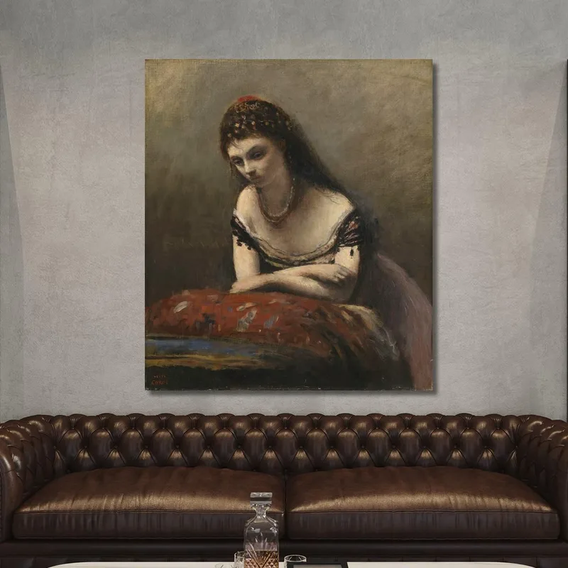 Junge Frau Stützte Sich Auf Ein Kissen Jean-Baptiste-Camille Corot