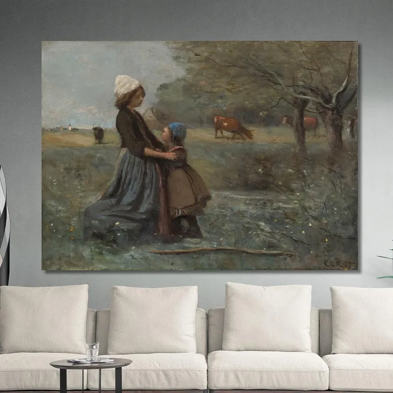 Die Zwei Schwestern Auf Der Wiese Jean-Baptiste-Camille Corot