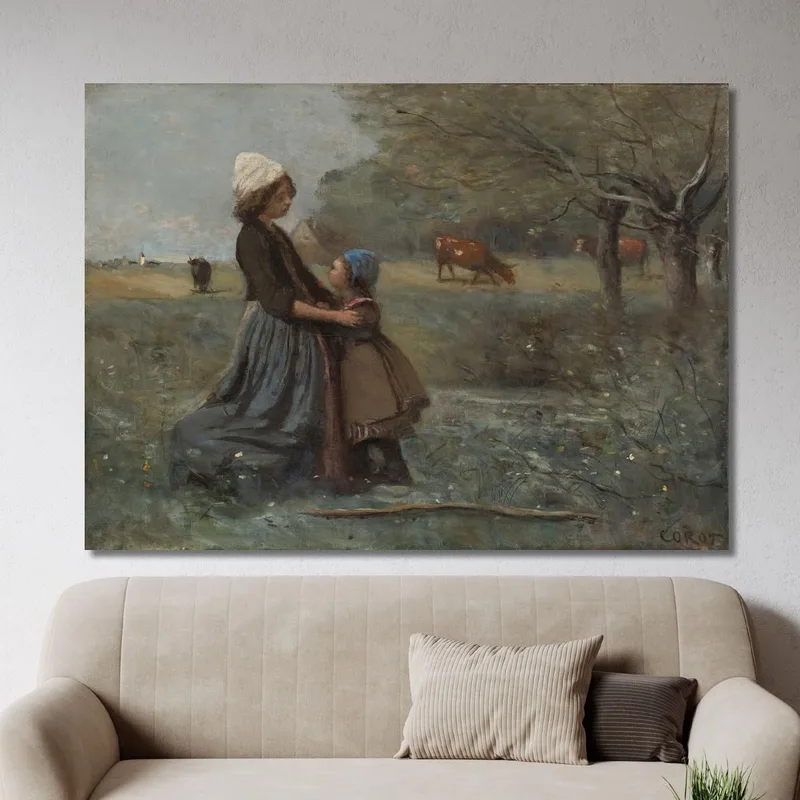 Die Zwei Schwestern Auf Der Wiese Jean-Baptiste-Camille Corot