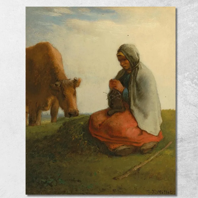 Una Pastorella Che Lavora A Maglia Jean-François Millet quadro stampa su tela