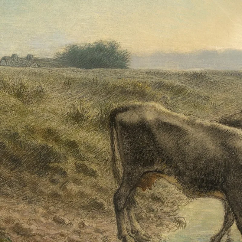 Bauer Tränkt Seine Kühe Am Ufer Des Flusses Allier In Der Abenddämmerung Jean-François Millet