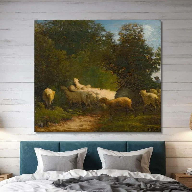 Schafe Grasen Entlang Einer Hecke Jean-François Millet