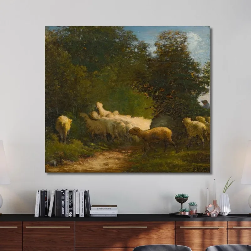 Schafe Grasen Entlang Einer Hecke Jean-François Millet