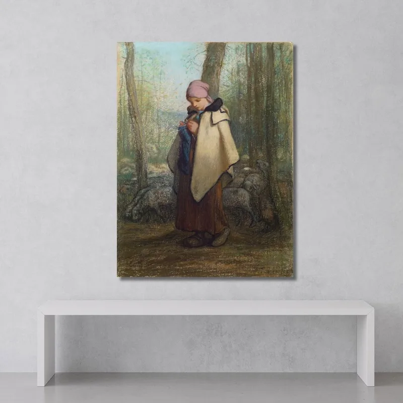 La Pastorella Che Lavora A Maglia Jean-François Millet quadro stampa su tela