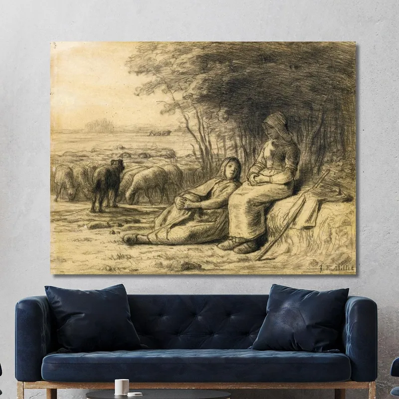 Zwei Hirtinnen Und Ihre Herde Jean-François Millet