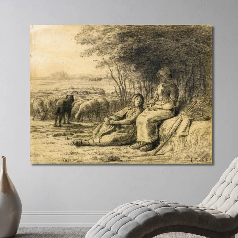 Zwei Hirtinnen Und Ihre Herde Jean-François Millet
