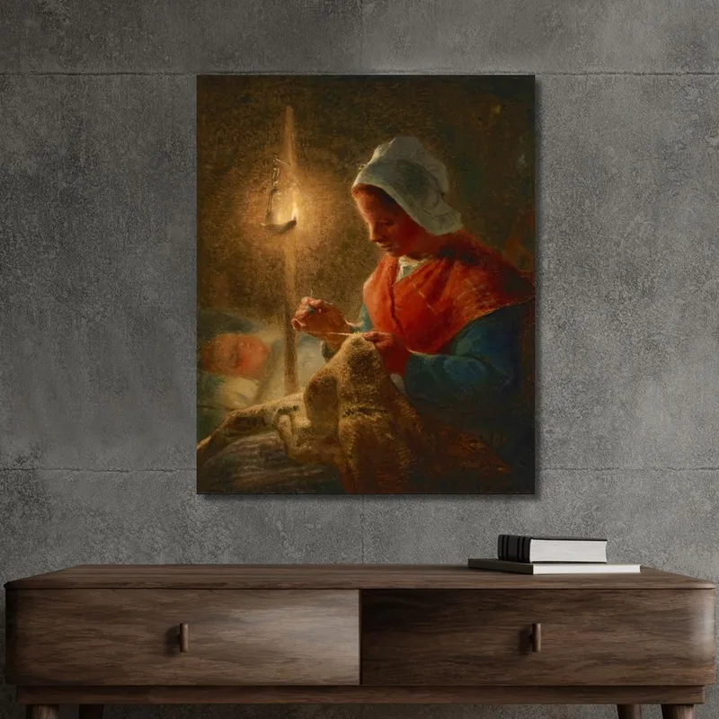 Donna Che Cuce Alla Luce Della Lampada Jean-François Millet quadro stampa su tela