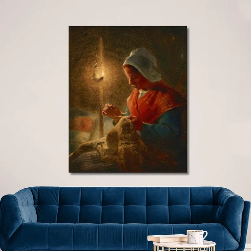 Donna Che Cuce Alla Luce Della Lampada Jean-François Millet quadro stampa su tela