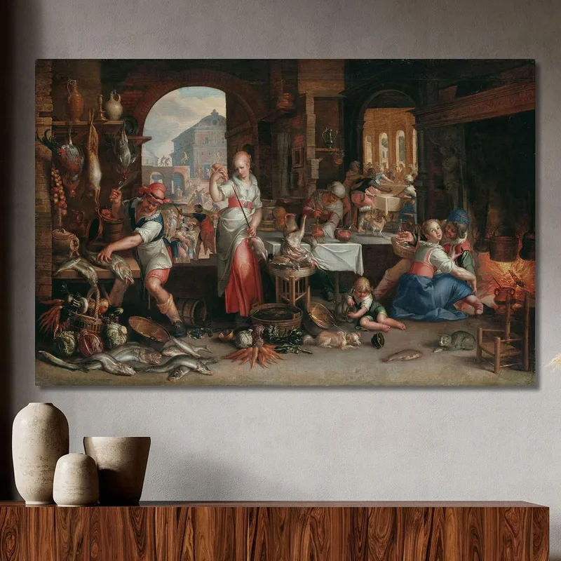 Interior De Cocina Con La Parábola De La Gran Cena Joachim Wtewael